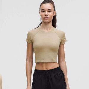 Lululemon Swiftly Tech Crop Short Sleeve Shirt 2.0 Womens Sz 12 Sheer Oak NEW